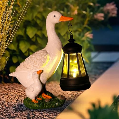Hekasvm Garten Deko Figuren für Außen mit Solar Laterne – Lustig Wasserdicht Solarlampe Figur Gartendeko für Draußen Balkon Terrassen, Ostern Geschenke für Frauen Mutter Oma Mädchen (Ente)