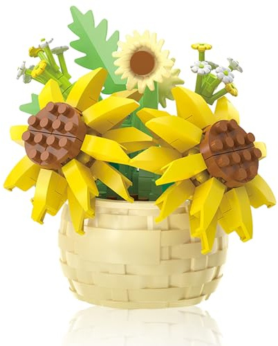 Mini Flowers Building Block Set, Flower Blocks Toys, Plants and Succulent Toys, Building Block Flowerpot, Botanical Collection Birthday Gift for Girls Boys Adults Kids Ages 6+, Sunflower 162 Pieces