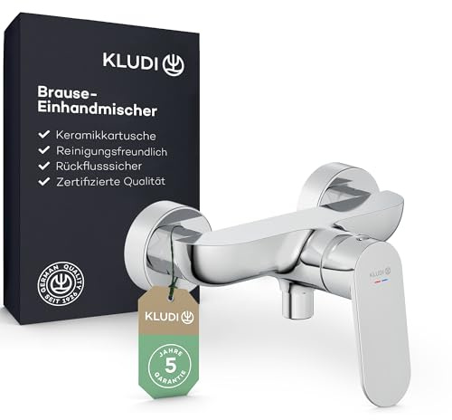 KLUDI - Grifo de ducha X1 para 1 consumidor, montaje en pared con conectores S, mezclador monomando con cartucho de cerámica de alta calidad, grifo mezclador de ducha en cromo