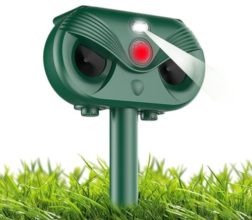 AVEKI Ultrasonic Cat Repellent, Solar & USB Powered Animal Repeller with 4 Modes, PIR Motion Sensor & LED Flash & Lasers, Outdoor Cat Deterrent for Farm Garden Yard Dogs Birds Squirrels (Green)