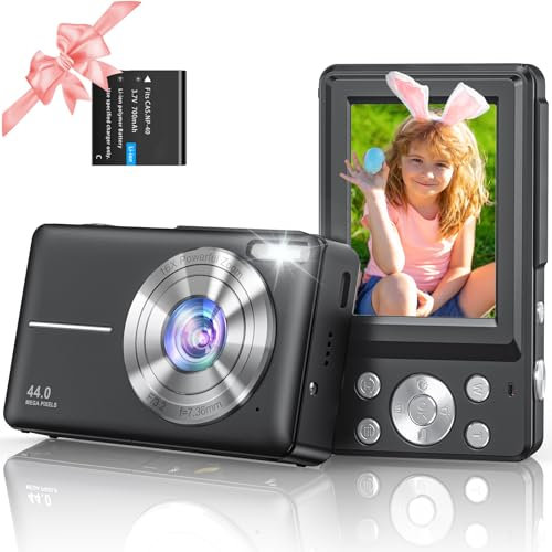 Digital Camera 1080P FHD 44MP with 2.4 LCD Display, Anti Shake, 16X Digital Zoom Compact Vlogging Camera for Children, Teenagers(no card)