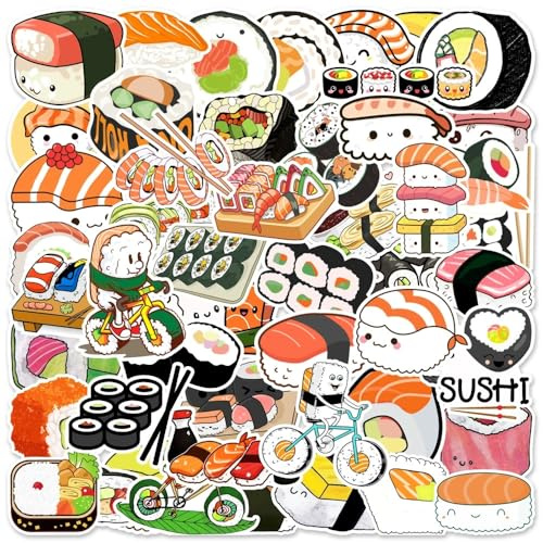 50 Stück Sushi Aufkleber für Auto Motorräder Fahrrad Skateboard Scrapbook Gitarre Gepäck Wasserflaschen Reisekoffer Laptop Motorrad Auto,leckeres Essen für Mädchen Teenager Jugendliche Erwachsene