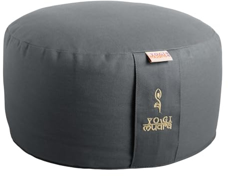 Ersatzbezug für Yogakissen – Rundkissen mit Kordelzug, Ø30 cm x 15 cm, 1 Stück, Außenbezug für Yoga & Meditationskissen (Grau)
