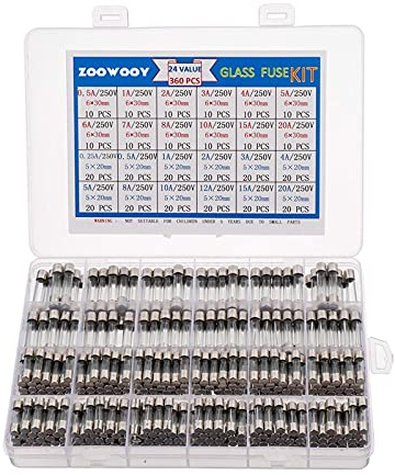 BOOGHIGC Sicherungen, 250-teiliges Sortiment an flinken Glassicherungen, 250 V, 1 A, 2 A, 3 A, 5 A, 6 A, 7 A, 8 A, 10 A, 6 x 30, 5 x 20 mm, flinke Glassicherungskastensicherungen(Dark Grey)