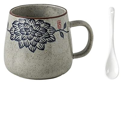 GEK208130 Moderno Taza de cerámica vintage de 380 ml, taza de té con cuchara, taza de café de oficina, taza de té for el hogar, taza de leche Vajilla(A)