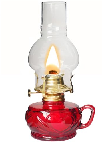 Large Rustic Kerosene Lamp Lantern Chamber Antique Oil Lamps for Indoor Use Home Decor Lighting Vintage Glass Clear (Red)
