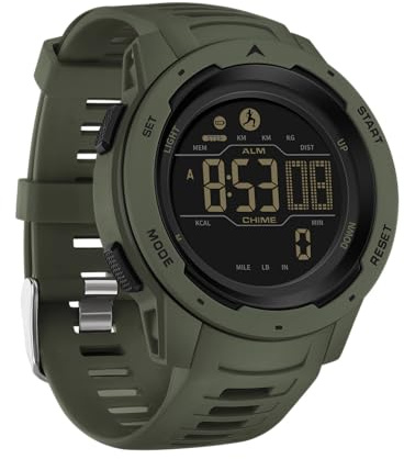 OFNS Herr digital klocka vattentät sportklockor stegräknare kalori militär armbandsur med stoppur larm LED bakgrundsbelysning nedräkning, Armégrönt