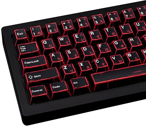 GEKUCAP Japanese Manga Keycaps, Custom PBT Black and Red Keyboard Keycaps | Cherry Profile Dye Sublimaton Keycaps Set 130 Keys for 61/64/87/104/108 Cherry MX Switches Mechanical Keyboard