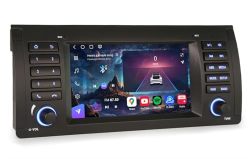 Erisin Qualcomm 8-Core Android 14 8GB+128GB GPS Navegación Coche Estéreo de Automóvil para BMW X5 E53 7 Pulgadas IPS Pantalla Ayuda CarPlay Android Auto Bluetooth 5.1 WiFi 4G DSP Dab+ Canbus SWC OBD2