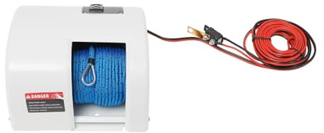 Snnowdate Elektrische Ankerwinde für Boote, 25LBS,Elektrische Marine Seilwinde mit drahtloser Fernbedienung, Salzwasser 30M 12V weiß Salzwasser für Anker bis 20KG