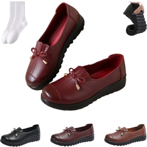 Chaussures orthopédiques en cuir pour femme, mocassins de marche en cuir souple à enfiler avec nœud pour femme, légères, confortables, antidérapantes, pour le bureau, le travail, les affaires, les