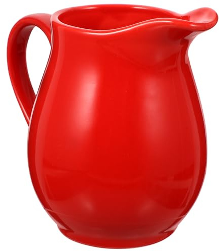 Veemoon Ceramic Red Milk Gravy Boat with Saucer Sauce Dispenser Sauce Container Gravy Pitcher for Restaurant and Home Serving