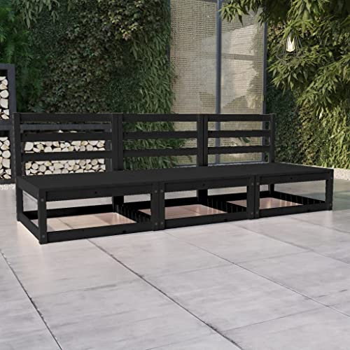 LoogCape Gartensofa 3-Sitzer Schwarz aus massivem Kiefernholz, modulares Outdoor-Sofa für Terrasse und Balkon, Robustes Loungesofa für entspannte Stunden im Freien