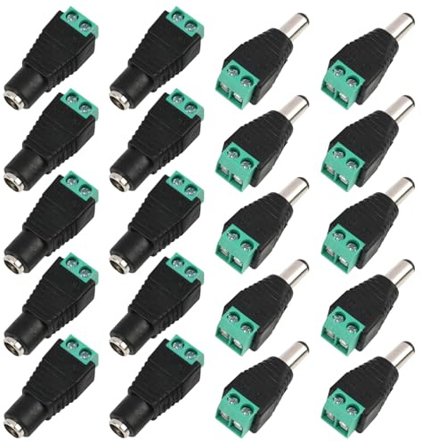10 paia di connettori di alimentazione DC 5,5 mm x 2,1 mm, adattatori jack da 12 V, 10 maschi 10 femmine, per striscia LED, CCTV, telecamera di sicurezza, installazione facile senza saldatura