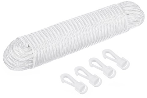 Katai Flag Pole Rope Kit – 80ft Diamond Braided Nylon Halyard Rope with 4 Hook Clips – Durable 1/4 Inch Flagline for Outdoor, Marine, Garden & Camping Use