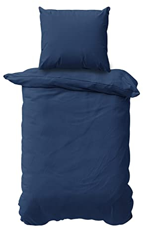Class Home Collection Bettwäsche 135x200 Baumwolle – 2-teiliges Bettwäsche-Set mit Reißverschluss, Bettbezug + Kissenbezug 80x80 cm, Ganzjahres-Bettwäsche, Uni Navy