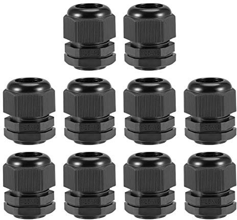 sourcing map M25x1.5 Cable Abrazadera 12mm-15mm Cable Agujero Impermeable Nylon Junta Ajustable Contratuerca con Arandela Negro 10Uds