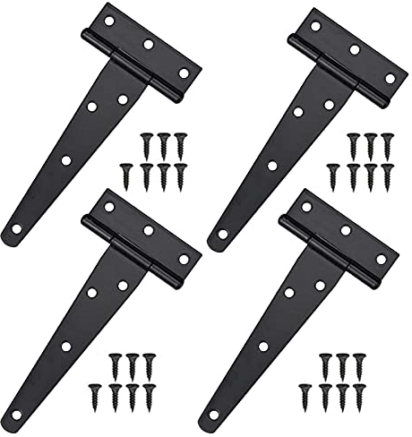 4 pezzi Cerniera a T Nera, 5 Pollici, Cerniere a T Antiruggine con Viti, Cerniera per Granaio per Carichi Pesanti, per Finestre, Recinzione, Forniture per Capannoni