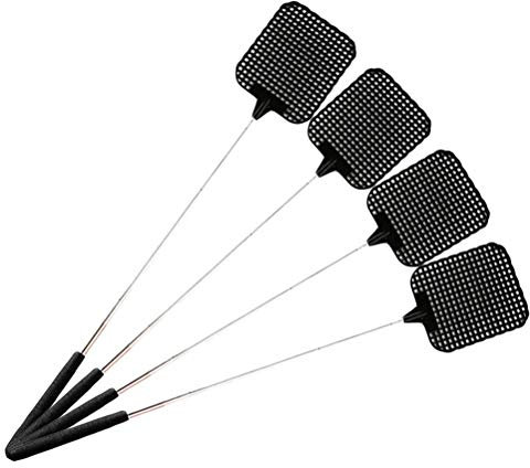 ABCDJHH Lot de 4 tapettes à mouches extensibles - Lutte contre les nuisibles manuel flexible avec poignée télescopique en acier inoxydable résistant - Longueur réglable de 26,5 à 76 cm