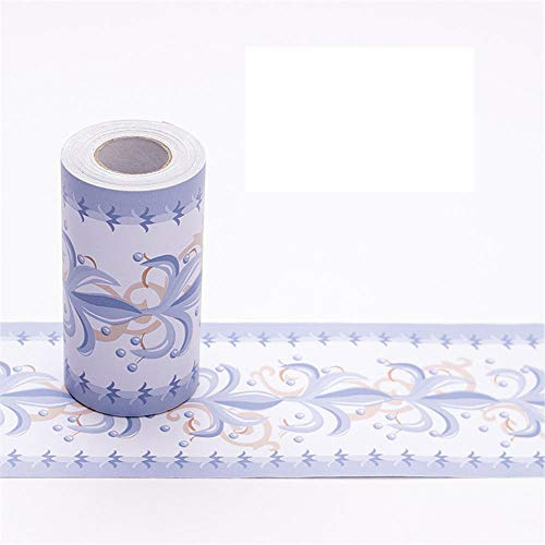 Tapetenbordüre selbstklebend zum Aufkleben für Wohnzimmer Küche Badezimmer Abnehmbare Wasserdicht Bodenleiste PVC Dekorative Bordüre Blaue Blume 10.6cm X 1000CM