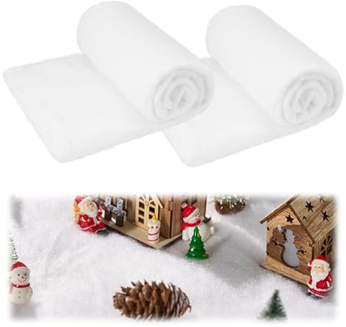 JOYIN Christmas Snow Blanket Roll for Christmas Decoration, Village Displays, Under The Xmas Tree - Thick White Soft Fake Snow Cover for Holiday Decor and Winter Displays (15In x 10Ft, 2PCS)