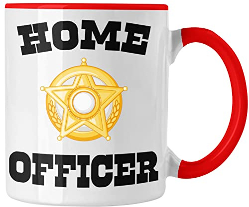 Trendation - Home Office Geschenk Tasse Kaffeetasse Homeoffice Zubehör Gadget Geschenke Männer Frauen Lustig Home Officer (Rot)