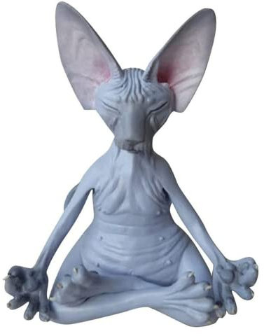 BeiLuo Neue Katze Figur Sphynx Meditation Statue Yoga Tier Katze Meditation Kunst Skulptur Mikrodekoration Garten Haus Büro Ornament (B)