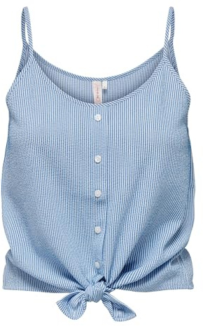 ONLY Damen Onllecey Sl Knot Singlet Noos WVN, Cloud Dancer/Stripes:medium Blue, L