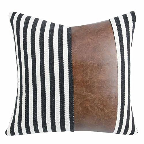 SHTGOI Kissenbezüge PU Leder Sofakissen Gestreift Couchkissen bezug 45 * 45cm Quadratische Dekokissen Flauschig Kissenbezüge Boho Kissenhülle Zierkissen bezug für Wohnzimmer Schlafzimmer Sofa Schwarz