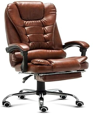 Drehbarer Ledersessel, Lederdrehstuhl mit Fußstütze, hohe Rückenlehne, große Sitzarmlehne, Computertisch-Chefsessel, ergonomisches Büro, neu (Color : Brown)
