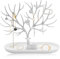 Pumuky Tree - Soporte para joyas de plástico, árbol de joyas decorativo con bandeja para joyas, exhibición de joyas para pendientes, collares, cadenas, relojes, pulseras, color blanco