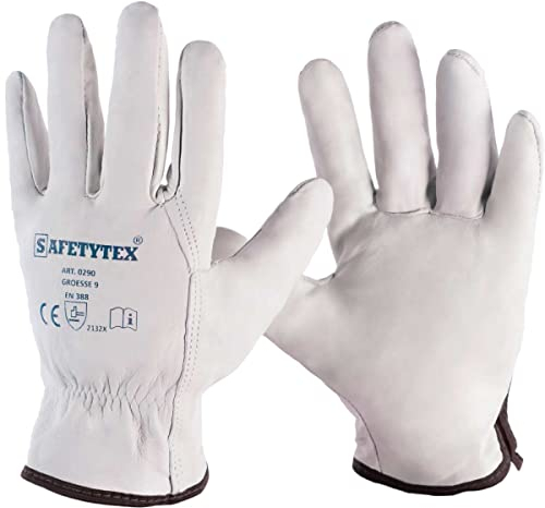 Safetytex Nappaleder Arbeitshandschuhe - Leder Schweißerhandschuhe für optimalen Schutz - Robuste Montagehandschuhe für höchste Ansprüche - Naturfarben (Gr.10, 3 Paar)