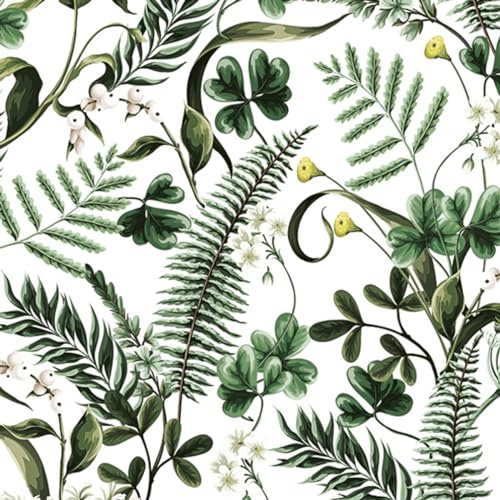 Maki 3-Ply Flowery Tissue Paper Napkins Serviettes for Decoupage Lunch 33cm x 33cm - 1/4 Folded (Pack of 20) (Ferns and Green Leaves)