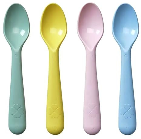 Home Stuff Spoon Mixed Colours 4pcs-Kids Classic Spoon- Plastic Won't Break and It's Harmless - Reusable for Kids Home Kitchen or Picnics USE.