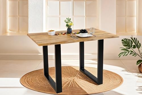SAM Esstisch Tiger 160x85 cm Mangoholz Natur Vintage Baumkante U schwarz | Baumkantentisch massiv, naturfarben, Metallgestell, Esszimmertisch