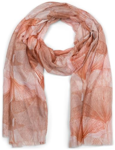 styleBREAKER Damen Schal Ginkgo Leaves Blätter Muster | Luftig leichtes 180x92 cm Format mit kurzen Abschlüssen an den Enden, vielseitig umwickelbar oder als Schulter-Stola nutzbar.