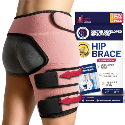 Dr. Arthritis Muslera Compresión Desarrollada por Médicos - Soporte para Muslo Derecho, Alivio del Dolor de Ciática y Síndrome Piriforme - Para Hombres y Mujeres [Talla S/M, Rosa]
