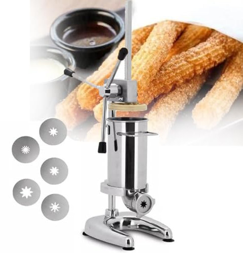 ZHIXUMM Latin Fruit Churro Jam Filling Machine, Commercial 2l 3l Stainless Steel Manual Operated Spanish Donuts Dessert Filler Filling Machine With 5 Moldsfor Kitchen Restaurant,3L