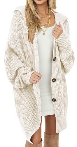 crazy bean Cardigan Maglione Donna Cardigan Lungo Knitted Cardigan Elegante Sweater Casual Manica Lunga a Maglia Autunno Inverno Giacca Calda con Tasche(Beige,S)