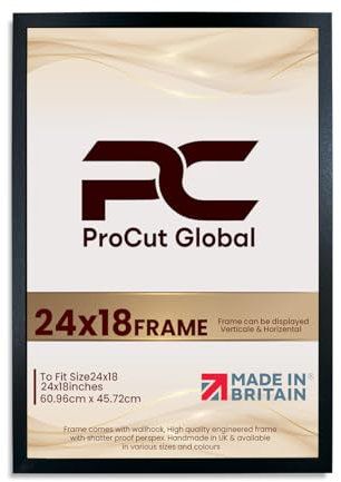 Procut Global 24X18 Black Picture Frames – Sleek Wooden Photo Frame with Shatterproof Perspex for Wall or Tabletop – Perfect for Posters, Certificates, Prints–Multiple Sizes & Colors Available