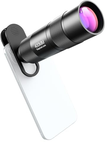 Hanzete Téléobjectif de téléphone 400 mm pour smartphone avec chiffon de nettoyage universel et sac de rangement pour randonnée, camping, observation de la faune, lune, sport, concert
