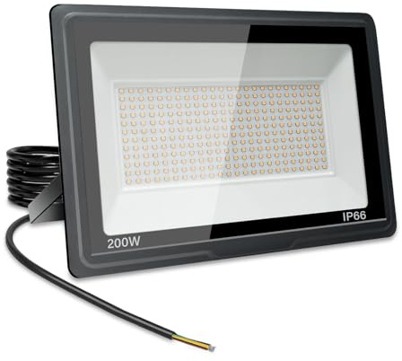 Jefedana 200W Led Strahler Außen, 20000LM Spotlight Superhell Scheinwerfer, 3000K Warmweiß Außenstrahler, IP66 Wasserdicht LED Fluter Außen, 288 LED Beads Flutlicht Aussenstrahler, für Garten Garage