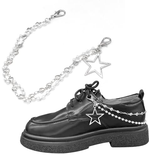 Gownsella 2PCS Shoe Charms Chain Shoelace Chains DIY Punk Shoe Accessories Decoration for Boot Sneaker Bag Handbags Pants Chain Keychain Cool Party for Girl Women (05Pearl pentagram)