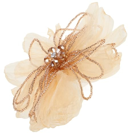 WRITWAA Broche Fleur Artificielle Dorée pour Femmes avec Design Élégant en Plastique et Tissu, Épinglette Polyvalente pour Occasions Formelles et Événements Divers