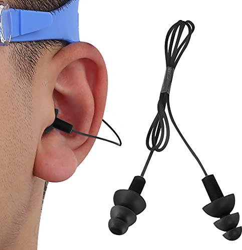 Corded Earplugs, Noise Cancelling Waterproof Ear Plugs Silicone Swimming Reusable Earplugs for Noise Cancelling Snoring Swimming Shooting Study (Black)