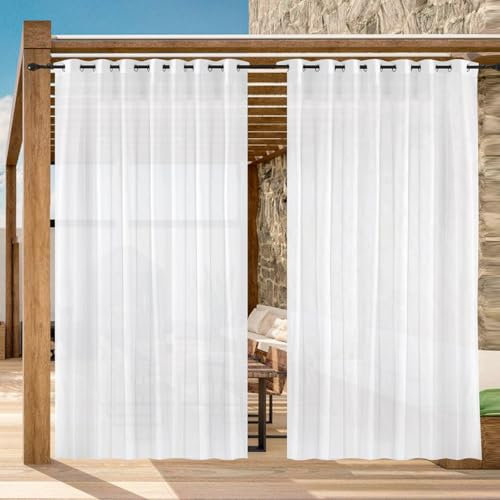SUNOYA Outdoor Vorhang Transparent Wetterfest, 2 Stück Outdoor Vorhang Wasserdicht Mit Ösen 210x134cm, Weiss Transparent Pavillon Vorhänge, Outdoorvorhänge