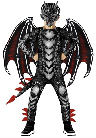 Morph Black Red Dragon Costume Kids Dragon Costume for Boys Jumpsuit Halloween Costumes for Kids S (4-6Y)