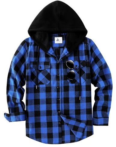 JACKETOWN Camicia in Flanella Quadri da Uomo con Cappuccio Maniche Lunghe vestibilità Regolare Camicie Casual Comode in Cotone con Taschino sul Petto Taglia M-3xl