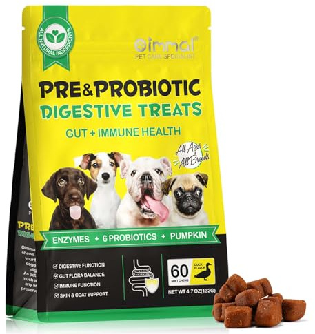 Probiotic Chews for Dogs – Daily Digestive Balance with Prebiotics & Natural Ingredients – Supports Gut Flora, Skin & Everyday Vitality – Duck Flavour (60 Soft Chews)