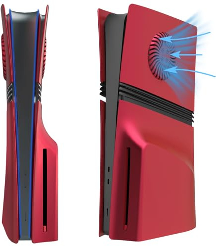 FacePlates pour PS5 Pro Disc Edition Plaque pour PS5 Pro Disque avec aérations de refroidissement ABS Anti-rayures Anti-poussière Housse de protection Coque PlayStation 5 Pro Disques Plaques (Rouge